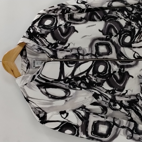 Units blazer statement jacket full zip size large black white gray pleated back - Picture 2 of 8